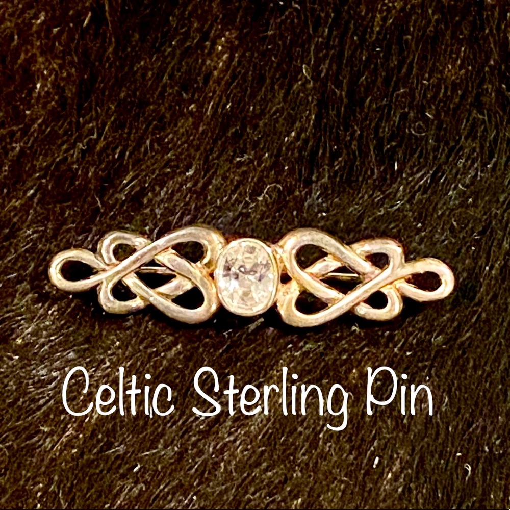 Vintage Celtic Sterling / Cubic Zirconium Brooch Pin